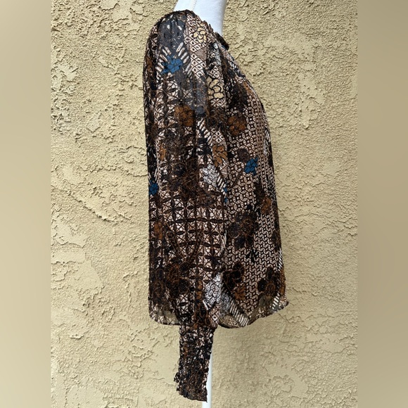 JOIE Long Sleeve Brown Floral and Metallic Blouse - Picture 5 of 13